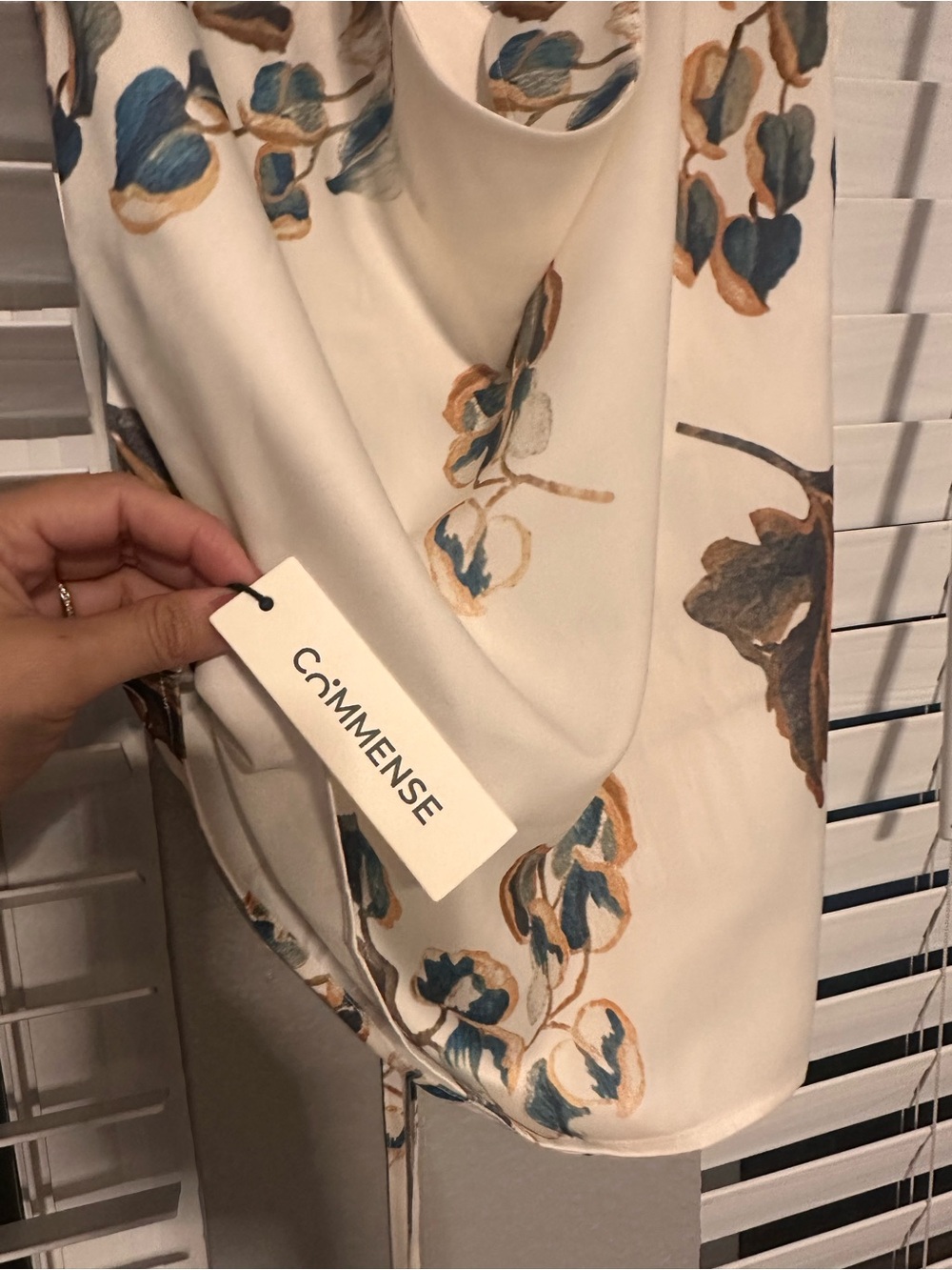 COMMENSE Floral Satin One Shoulder Tie Waist Top Medium - Picture 4 of 6